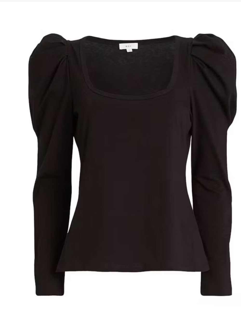A.L.C. Black Square-Neck Puff-Sleeve Long Sleeve Top